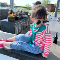  Childrens casual sweater 2021 spring new girls baby western style striped T-shirt long-sleeved childrens clothing fashionable top
