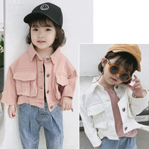 Middle and small childrens short jacket foreign style 2021 autumn girls Korean version tooling wind jacket leisure jacket 5821