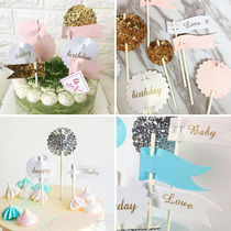 Birthday Party Baby Banquet Dress Up Supplies Shiny Babylove Cake Flags Set