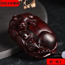 Indian Small Leaf Purple Sandalwood Carvings Animals Zodiac Beef Cattle play handlebar piece Crafts Wooden Ox Pendant Key Buttons
