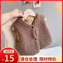  Girls lamb hair thickened warm vest vest childrens baby 2020 winter new Korean version plus velvet waistcoat