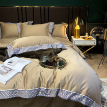 100 long-staple cotton four-piece sheets Cotton pure cotton simple solid color Nordic style atmospheric quilt bedding