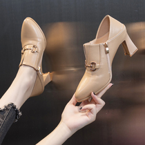 High Heels Women 2022 New Summer Fashion Rough Heels With Pointy Deep Mouth Temperament Single Shoes Lefu Small Leather Shoes Spring Autumn