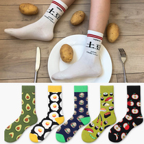 Buy three get one free cute food illustration delicious facial value couple tube socks Cotton womens socks Cotton socks mens and womens socks
