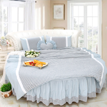 Fresh light blue Nordic wind water washing cotton cotton cotton round bed bed four-piece set round quilt cover round bed sheet simple