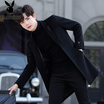Playboy woolen coat mens long autumn and winter Korean version of thick wool trench coat mens Nizi coat tide