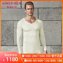 aimer men men warm cashmere single-layer V-neck long-sleeved top slim underwear NS72M21