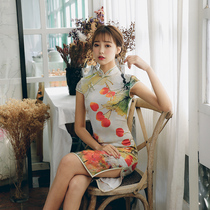 Real silk qipao young style Mulberry Silk High-end Short one-piece dress 2021 China Wind Company Annual Meeting banquet