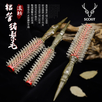 Deer Sheared Pig Mane Aluminum Comb Lady Special Roll Comb Roll Hair Comb home Beauty hair comb Round Combed Hairdresser
