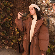 Down cotton clothes Women in the middle length 2021 Winter Korean version easy to collect waist Students ins Hong Kong Wind Thickened Cotton Padded Jacket Tide
