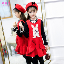 Girl dress autumn 2021 new foreign style children Net red suit spring and autumn little girl hairy two-piece autumn