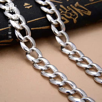 Silver password 12mm Cuban necklace male pure silver personality Chains hip-hop crude and overbearing sweater chain Seven New Years Eve gift