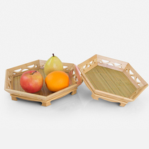 Bamboo woven hollow hexagonal bamboo plate green bottom hexagonal plate sushi plate sushi plate fruit plate bamboo tray snack Japanese and Korean cuisine tableware