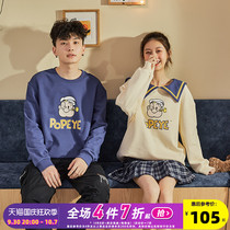 (Popeye co-branded) Tang Lion 2021 spring new couple sweatshirt plus velvet sweatshirt for men and women Navy collar loose