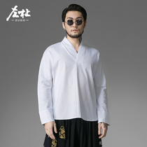 Zuoduya T shirt men long sleeve 2020 spring new cotton linen retro modified Chinese men Chinese style cotton linen T-shirt