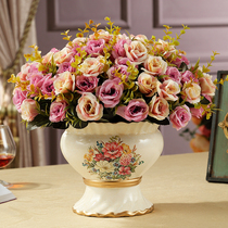 European ceramic vase High-grade dining table small vase Simulation flower set Home decoration ornaments Living room coffee table TV cabinet