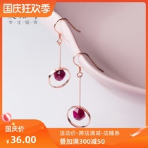 Love Rocky s925 silver earrings female Korean fashion personality round long earrings temperament Tiger Eye Stone ear jewelry