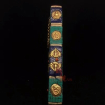 Tibet Nepal received old pure copper handmade flow letter tube inlaid turquoise gem transmission tube ornaments