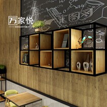Wanjiayue loft Wrought iron wall decoration shelf Multi-layer lattice bookshelf Solid wood wall flower rack hanging wall