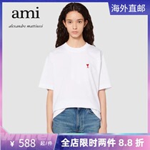 Ami Paris Spring Summer New Pint Loot Lovers Men And Women The Same Red Little Loving Embroidered Short Sleeve T-shirt