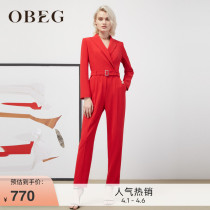 OBG Eu Beyoncen New Professional Red Western Dress Pants Women Able Fashion Closedown Conjoined Pants 1093029