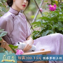 Citing Ziling Spring and summer silk cotton jacquard satin Chinese retro Republic of China style short sleeve no provincial buckle ancient cheongsam
