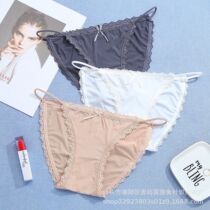 Ice silk underwear women Aliexpress bikini Europe and the United States Low waist sexy bow thin belt lace large size briefs