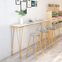 Nordic marble bar table home balcony against the wall narrow table milk tea shop long strip high table and chair combination commercial