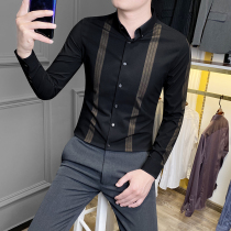 Rich bird spring and autumn high-end long sleeve shirt men's British slim trend light luxury casual stripe non-ironing shirt men's clothing