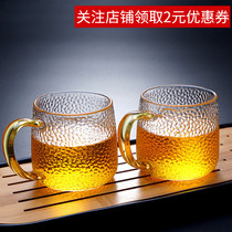 Japanese-style high temperature resistant glass hammer pattern household water cup mens and womens flower tea cup with handle Milk cup Drink cup Coffee cup