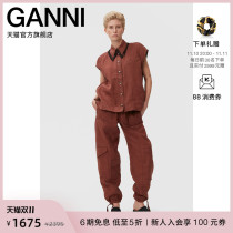 Ganni Womens 2022 New Beaded Tassel Lapel Loose Sleeveless Top Shirt F7115555