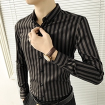 Net red tides Lining Clothes Men 2022 Spring new striped Long sleeves Shirt Han version Shuai in handsome young blouses
