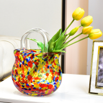 Modern minimalist glazed lifting bag vase swinging pieces Living room flower arrangements Creative light and luxurious Home Decorative Items TV Cabinet Wine Cabinet