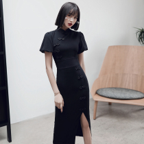 Black cheongsam young modified modern daily French retro girl Chinese dress long autumn