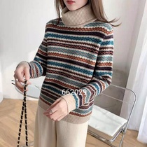  Bow long floating womens tops new striped turtleneck sweaters fashion wild Muziya womens boutique fight happy