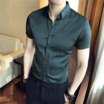 Silk shirt mens Mulberry Silk solid color short sleeve summer Korean version of slim Joker young handsome non-iron shirt men