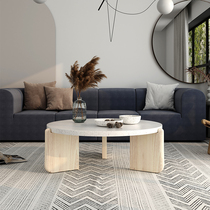 Nordic minimalist net red terrazzo table living room round coffee table solid wood marble can be customized desktop small tea table