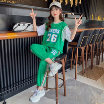 Girl Summer Dress Trendy Children Suit Short Sleeve Big Boy Nets Red 2022 New Ocean Air Sports 90% Pants Two Sets