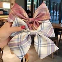 Girl plaid bow hairclip Korean ins Net red super fairy uniform Joker JK back head clip