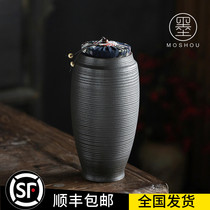 Moshou black pottery tea pot large one catty Puer tea ceramic tea storage tank sealed can