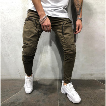 2019 New sports trousers mens muscle brothers personality zipper pocket overalls pants trend casual pants autumn
