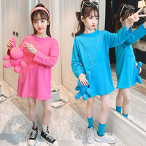 Girls autumn T-shirt 2021 new foreign style childrens clothing childrens long sleeve coat skirt spring and autumn girls long sweater