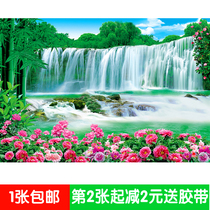 Scenic landscape waterfalls without adhesive poster wall sticker decorative painting bamboo flower tree 7979