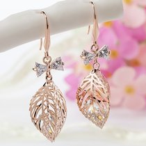 Manxuni temperament sweet zircon leaf earrings womens Korean long fashion stud earrings Simple drop earrings hypoallergenic