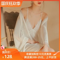 Sexy suspender nightgown female summer high-end robe two-piece home clothes retro court wind with chest pad Princess pajamas