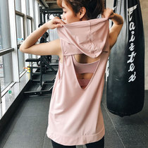 Sleeveless hooded sports vest womens long wear loose summer fitness quick running top yoga blouse