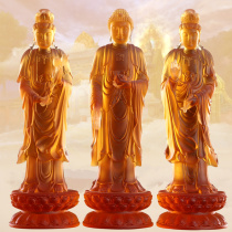 Ancient glass Western three holy Buddha ornaments Living room dedicated to Guanshiyin household Amitabha Buddha Bodhisattva