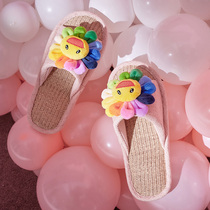 Cute cartoon indoor sandalto Lady household cotton linen floor slippers summer