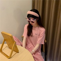 Pajamas female student Korean summer thin short-sleeved trousers loose casual sweet home clothes two-piece set can go out