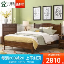 Full solid wood American country 1 5-meter double bed Pastoral bedroom Single 1 2-meter childrens bed Ash wood furniture